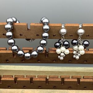 Y2K Vintage Pearl Earrings & Modern Sterling 925 Plated Pearl Breacelet